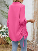 Drawstring Johnny Collared Three-Quarter Sleeve Top OutfitFlow